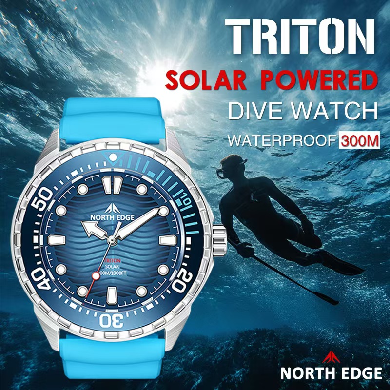 Solar Powered Watch - Stainless Steel Diving Watch Solar Energy