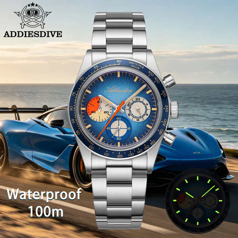 Solar Powered Watch - ADDIESDIVE Top Brand AD2551 Chronograph Watch